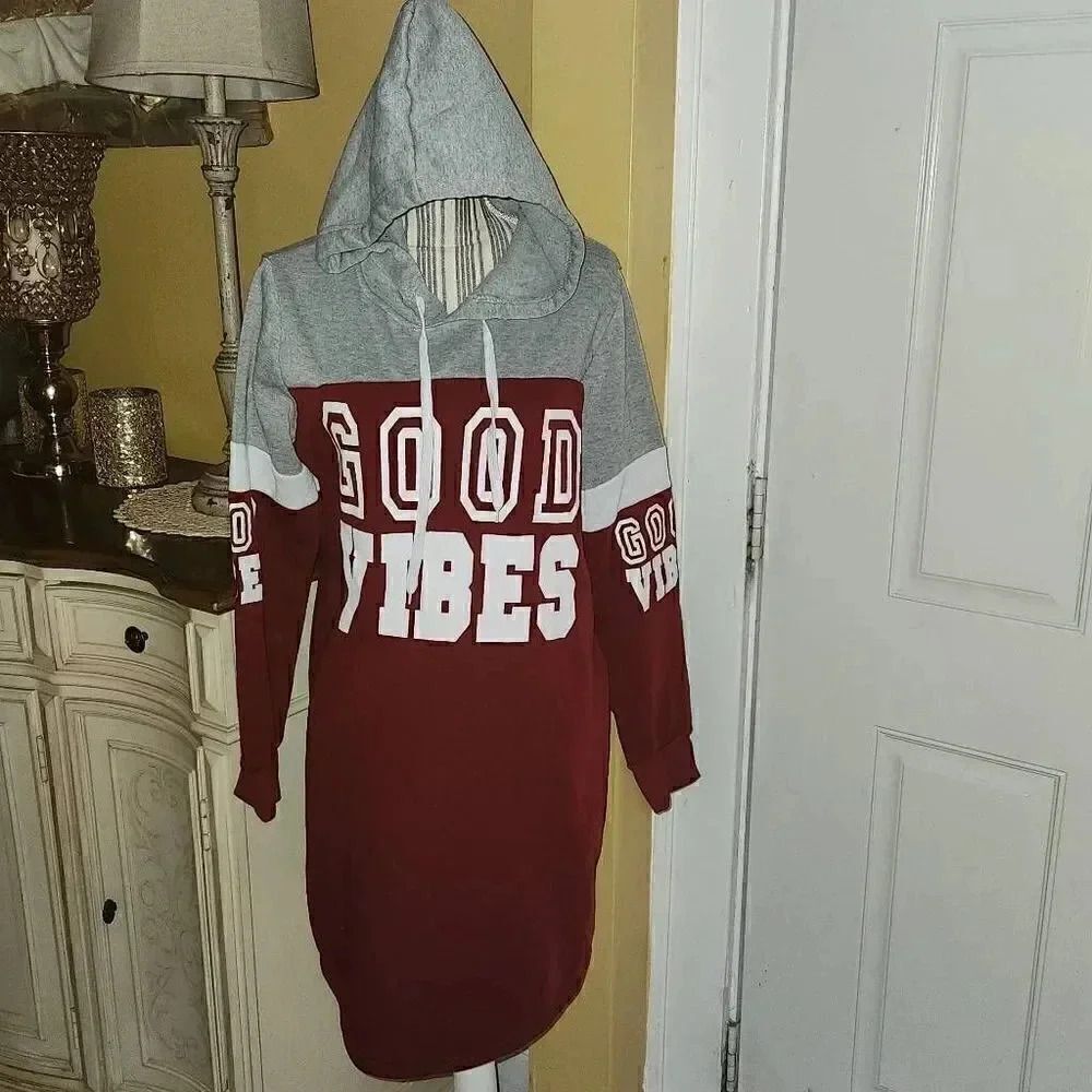 Rouge collection burgandy and gray hoodie sweatshirt dress juniors 1x GO…
